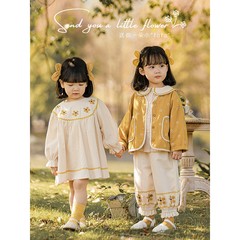 Wulibu Yi girls sweet floral spring and autumn coat baby small fresh lapel shirt top embroidered dress