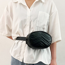 椭圆腰包女2021新款斜挎小包包时尚波浪纹胸包PU皮带手机包跨境潮