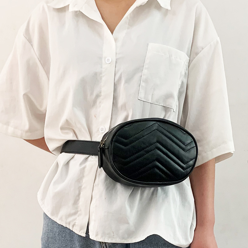 Oval Waist Bag For Women Cross-body Small Bag Fashion Wave Pattern Chest Bag PUBelt Mobile Phone Bag
