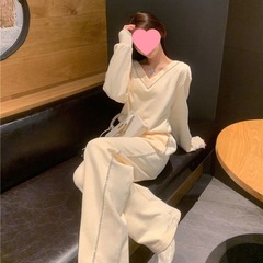 休闲运动套装女2025年春秋新款领修身显瘦卫衣阔腿裤两件套潮