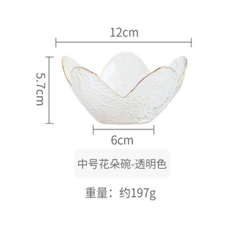フルーツボウル日本式ガラスサラダボウル金辺かわいいシングルデザートボウル家庭用小皿ハンマー桜花びらボウル|undefined