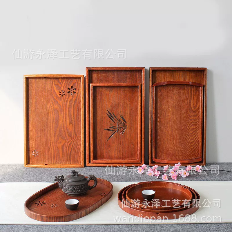 Tableware from natural wood, wooden rectangular dinner plate