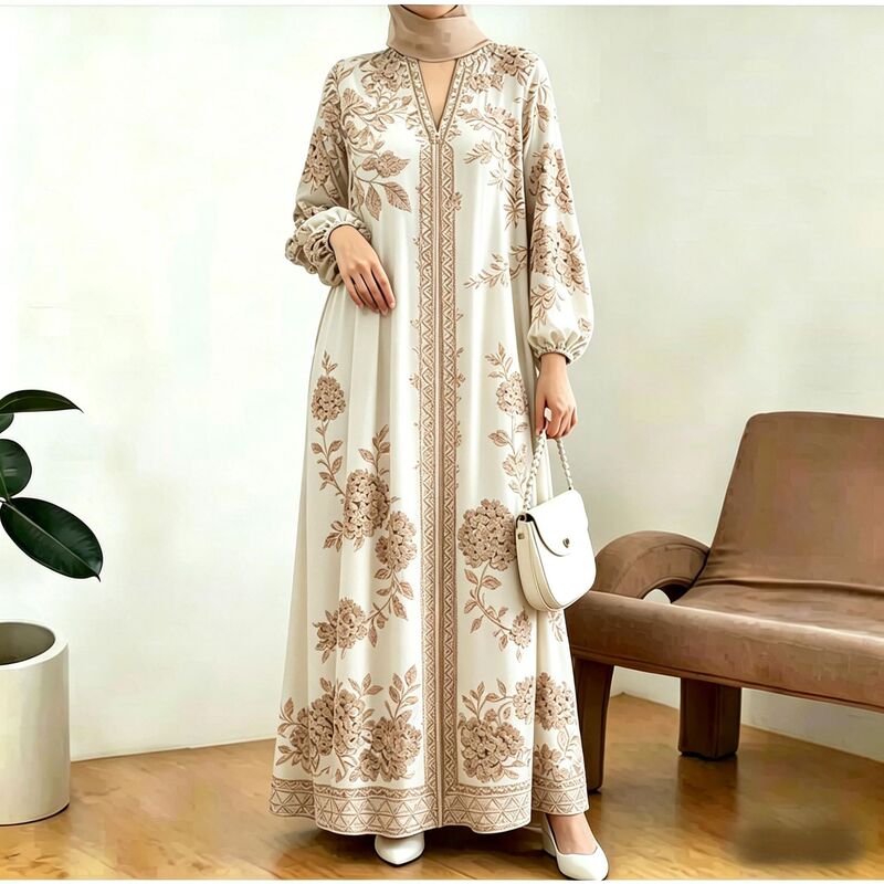New long-sleeved robe-style cardigan dress, vintage elegant long dress