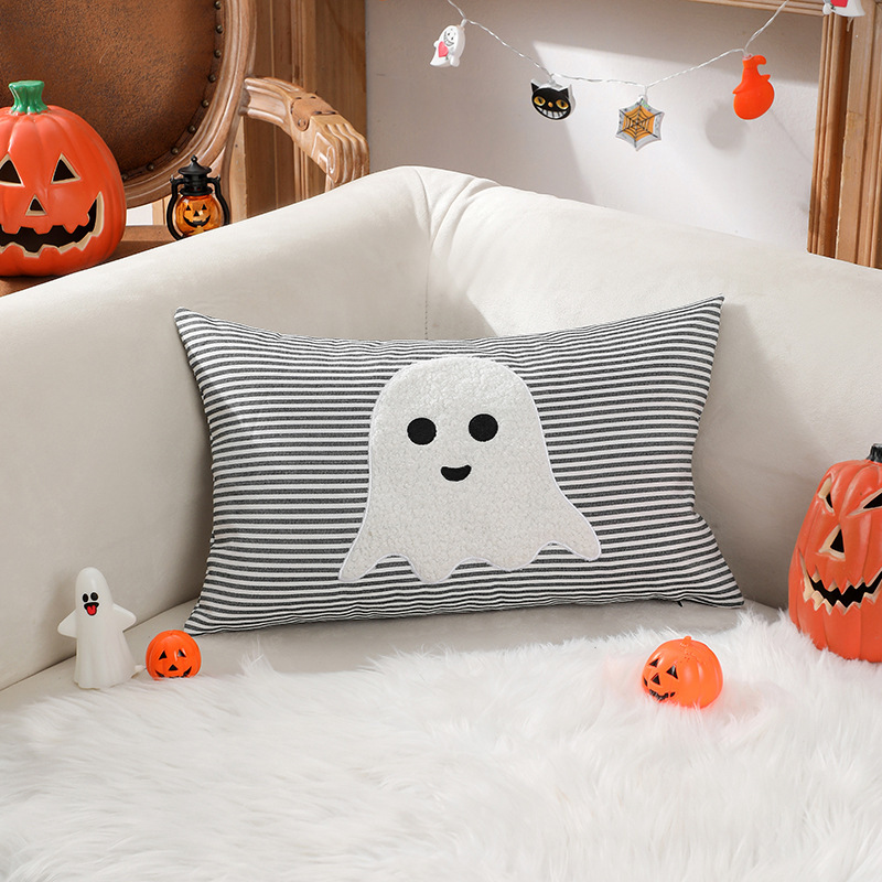 クロスボーダー新しいハロウィンゴーストBOO枕刺繍絶妙な立体クッションリビングルームソファバッククッションカバー|undefined