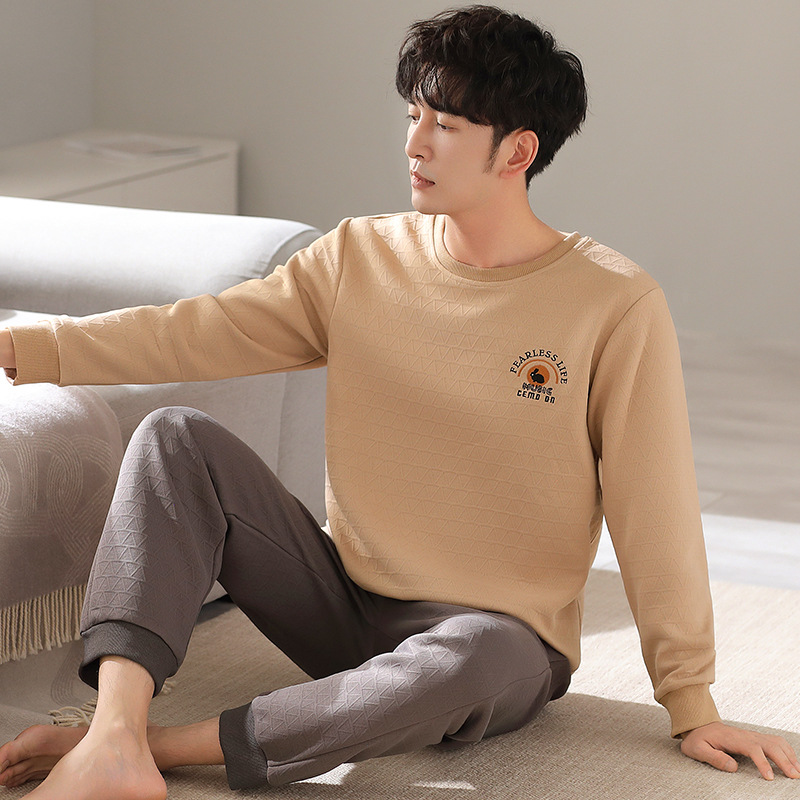 Pijamas de algodón de aire para hombres otoño y invierno engrosados manga larga primavera y otoño intercalado coreano nuevo conjunto de ropa de hogar caliente