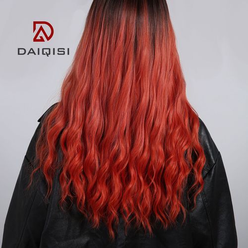 Eulseo Korean Three-Color Gradient Long Wavy Synthetic High-Fidelity Hairpiece Fashion Women's Straight Bangs Full Head Wig