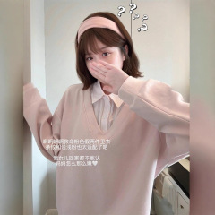 韩系假两件拼接polo领卫衣女秋冬2025新款宽松百搭学院风上衣