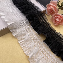 现货7.5CM宽蕾丝色丁弹力压折褶皱花边 洛丽塔裙子袖口花边辅料