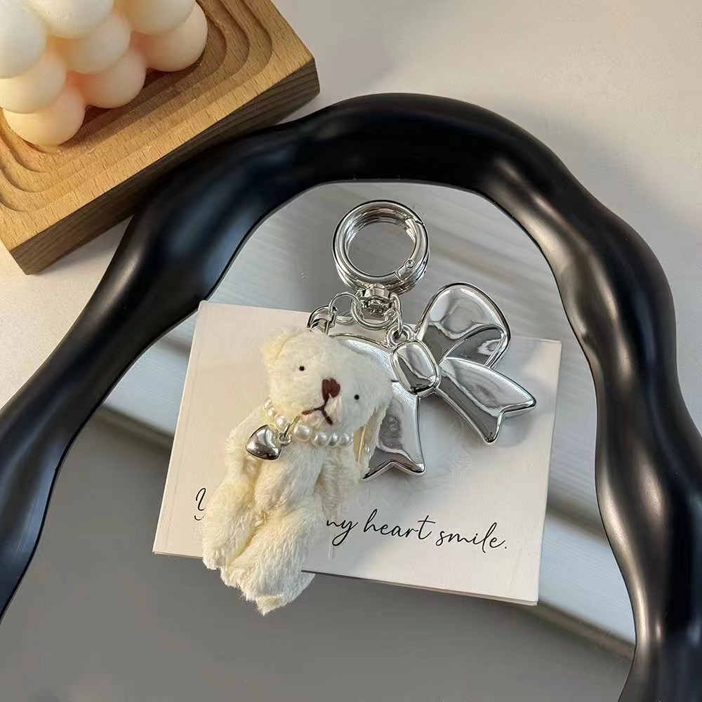 Coreano coreano dulce perla oso amor llavero de automóvil conejo auriculares colgantes bolsos de teléfono móvil colgantes