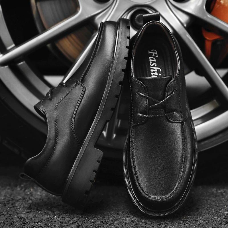 88125 мужская обувь, уличная кожаная обувь с большим носком, рабочая обувь, черная воловья кожа на платформе, Повседневная хлопковая обувь