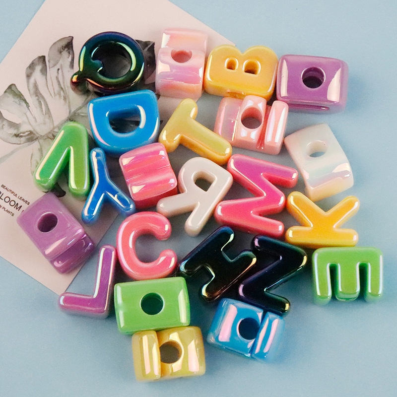 Color plating 26 letters beaded acrylic casual letters shoe buckle beads diy handmade pendant jewelry accessories