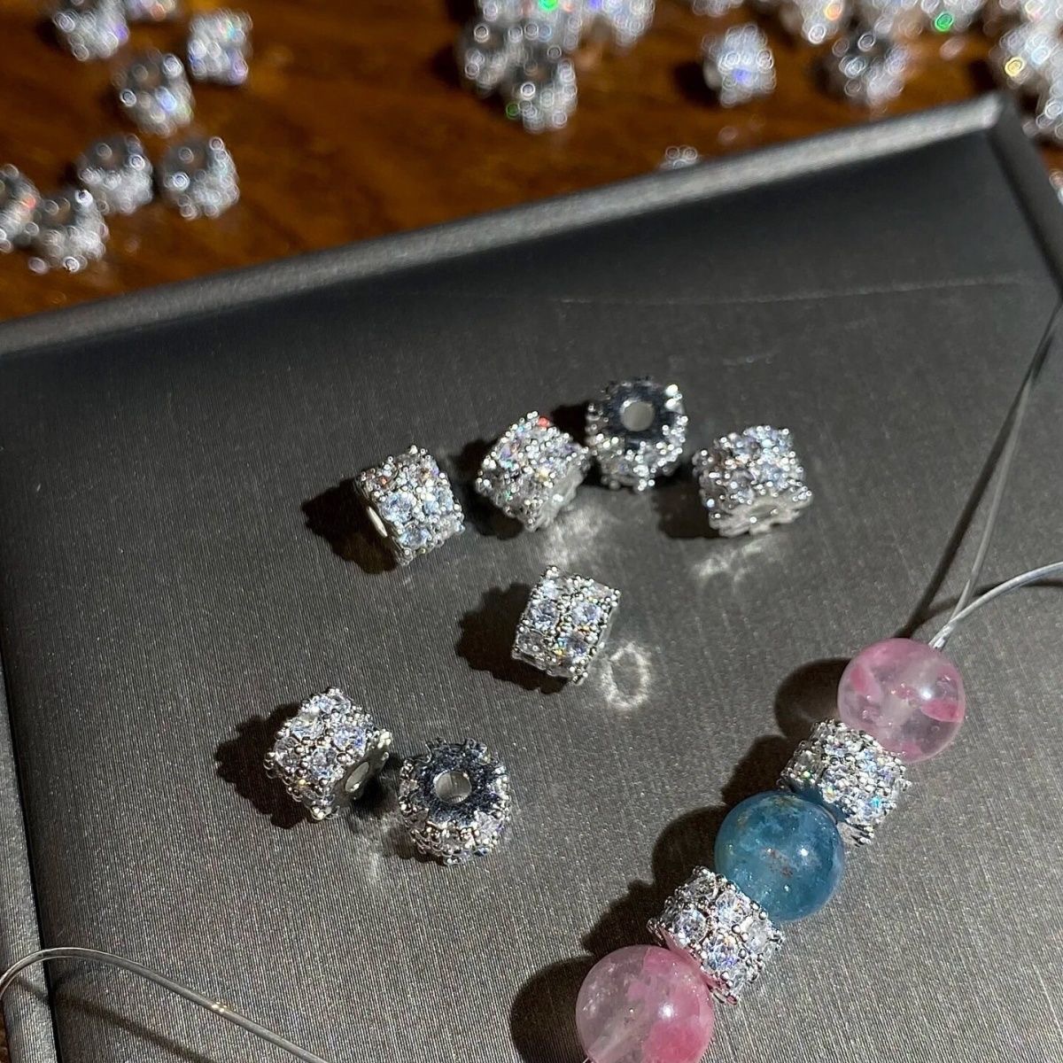 high color retention inlaid double row zircon large hole barrel beads scattered beads hoop bracelet spacer beads accessories handmade diy ornament