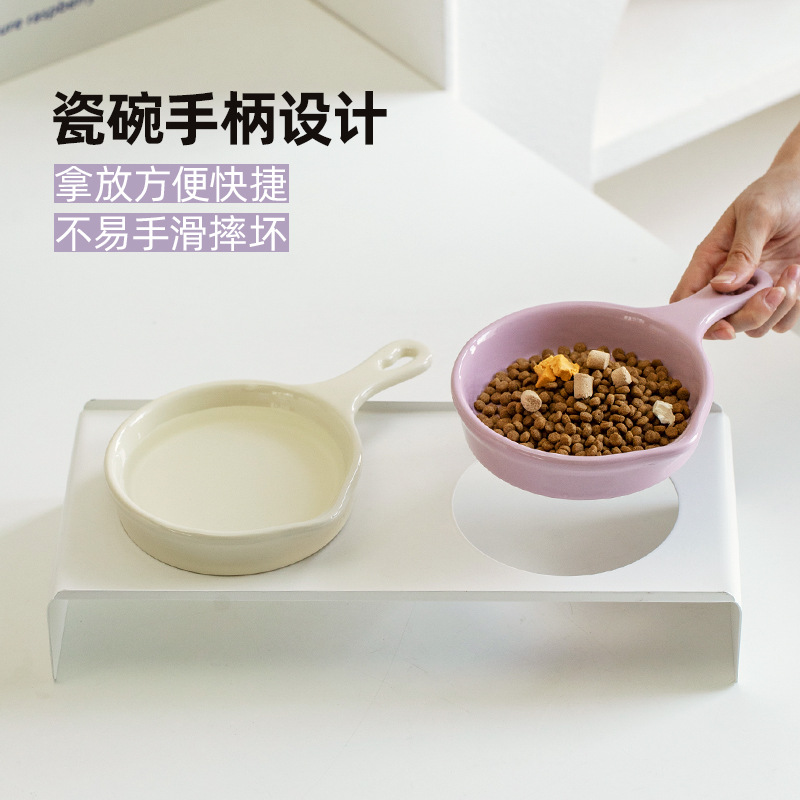 Tazón para gatos de fondo plano de cerámica Tazón para beber con mango Protección cervical anti-volteo Gato enlatado Aperitivos Tazón de comida Tazón para mascotas