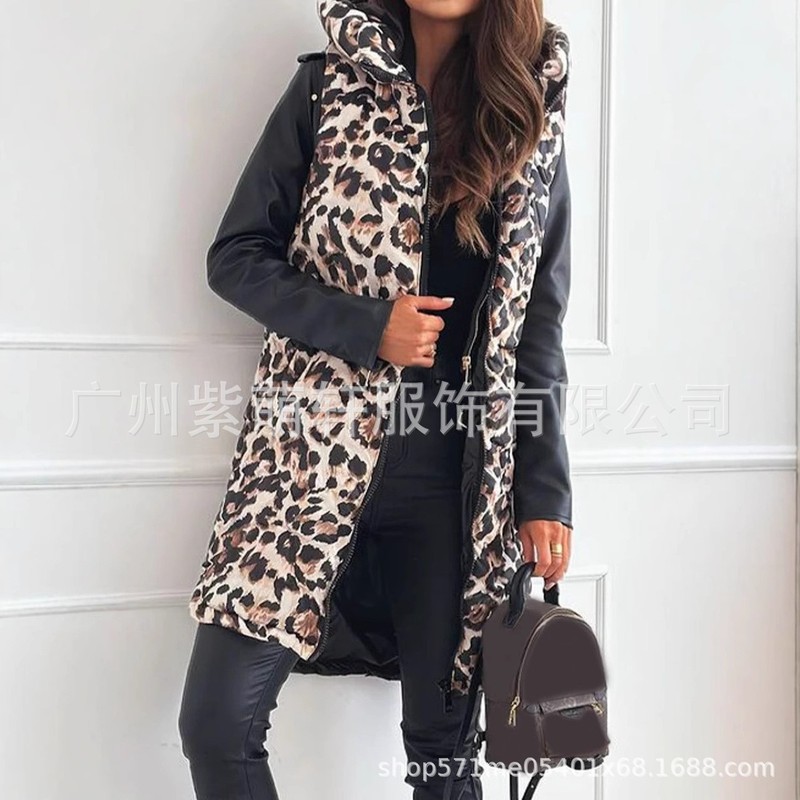 2025独立站欧美棉服长款马甲女士秋冬新款时尚连帽休闲马夹背心|undefined