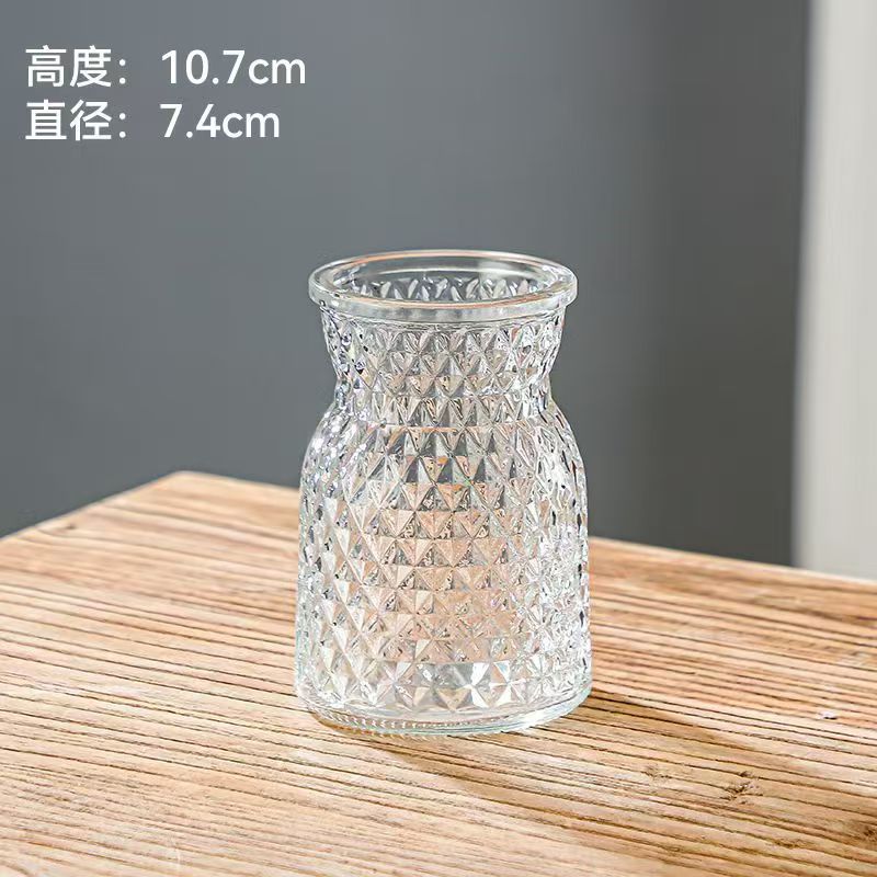 法式复古小花瓶浮雕玻璃高颜值森系花瓶透明水培插花装饰玻璃花瓶