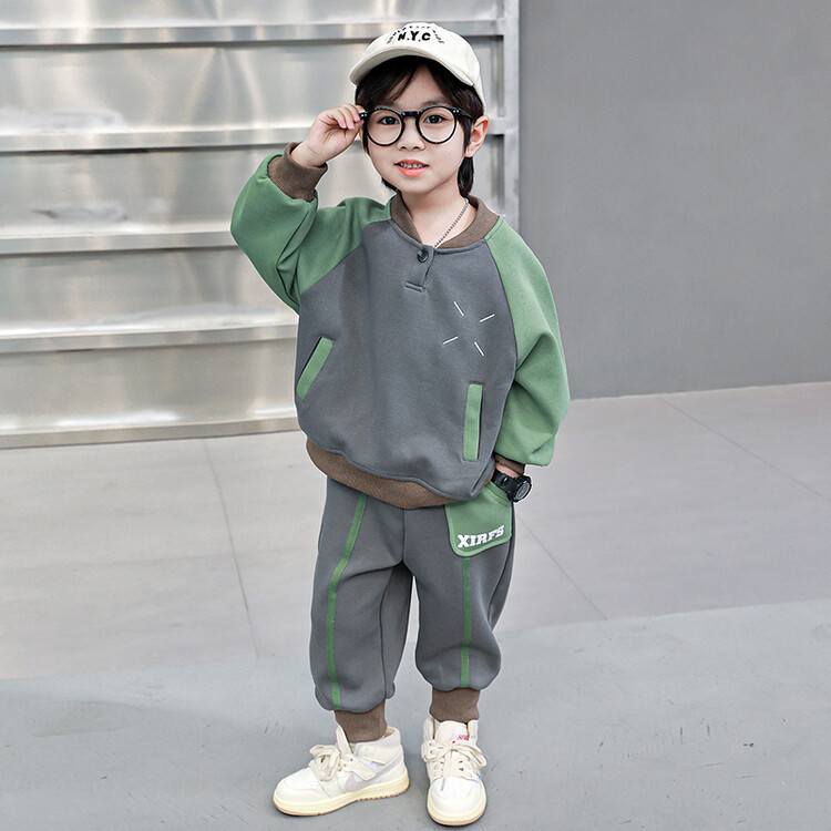 Ragazzi X 2023 Primavera e autunno nuovi bambini bella felpa a blocchi di colore Set in due pezzi di moda per ragazzi_voghion.com