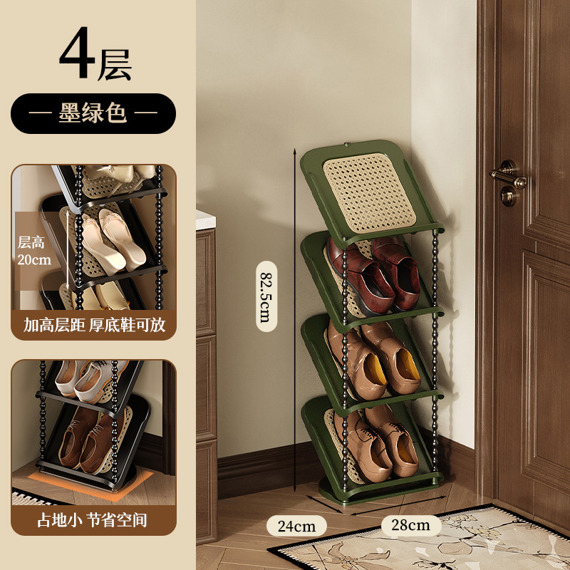 门口藤编倾斜鞋架多层家用鞋架子门口多层中古风简易鞋架宿舍|undefined