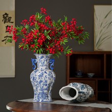 陶瓷双耳扁瓶景德镇瓷器中式家居大号青花瓷花瓶复古玄关摆件现货