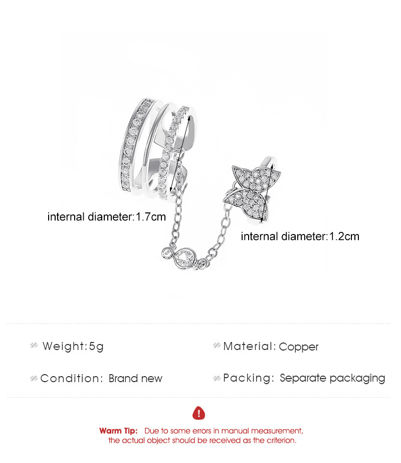 Tassel Chain Connected Ring Female Fashion Micro Inlaid Zircon Butterfly Index Finger Ring