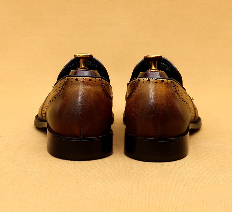 Casual summer leather shoes men's hollow breathable leather business dress shoes_vogvips.com