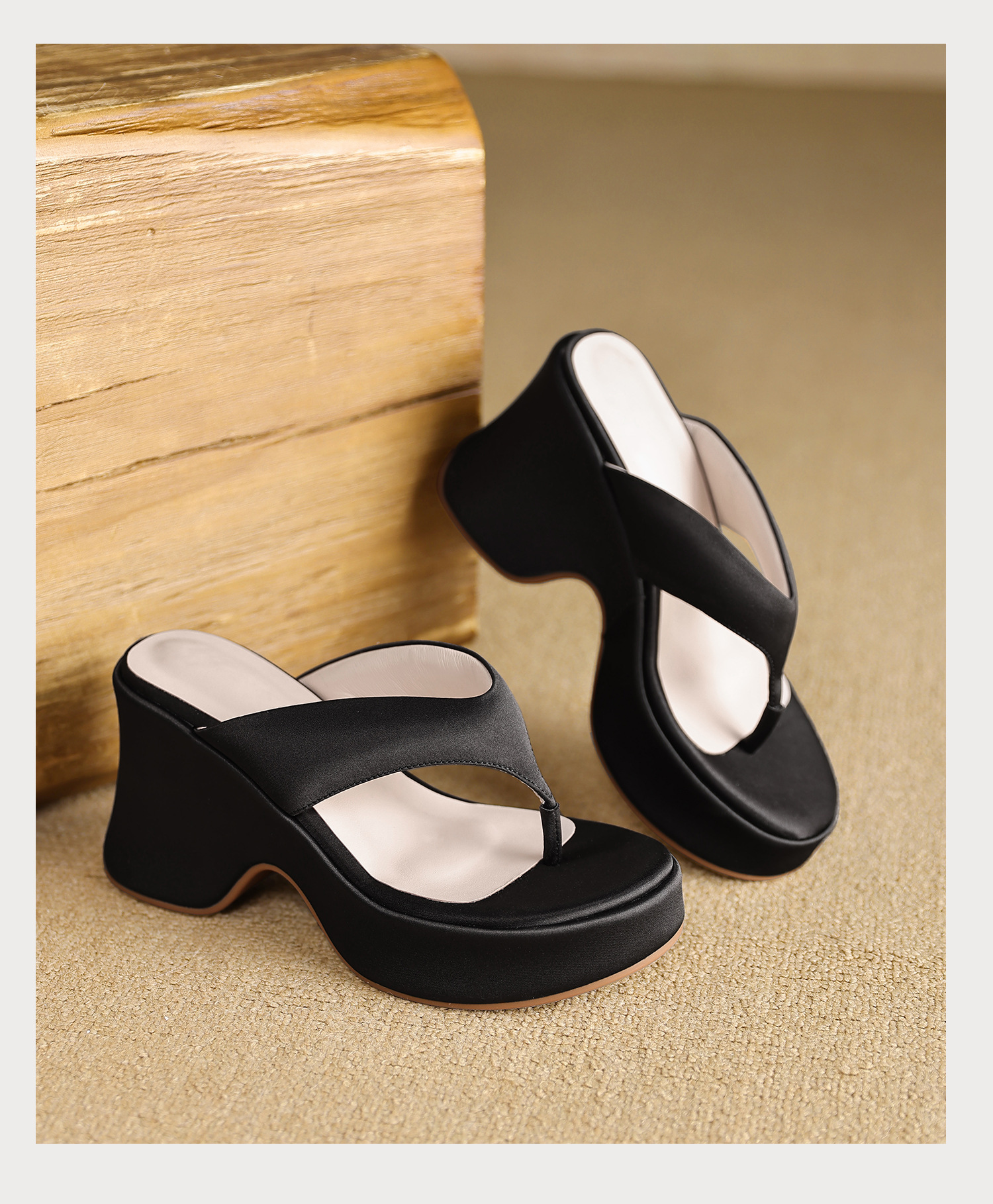 Dép sandal nữ xỏ ngón đế bệt, quai lụa mềm, đế tăng chiều cao nhẹ — màu đen, màu tím, màu mơ chi tiết 23