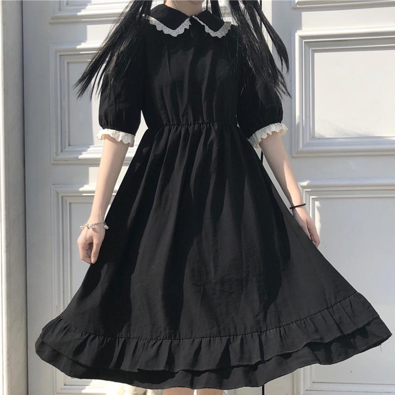 Summer girlfriends dress dress black and white girl dress first love black dress small student doll collar cute sweet