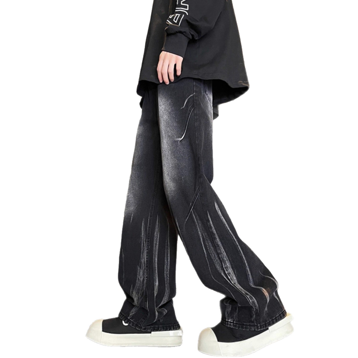 Mud amarillo teñido de lavado con espiga jeans hombre estilo americano delgado microbolar estrecho piso de cintura alta pantalones de cemento