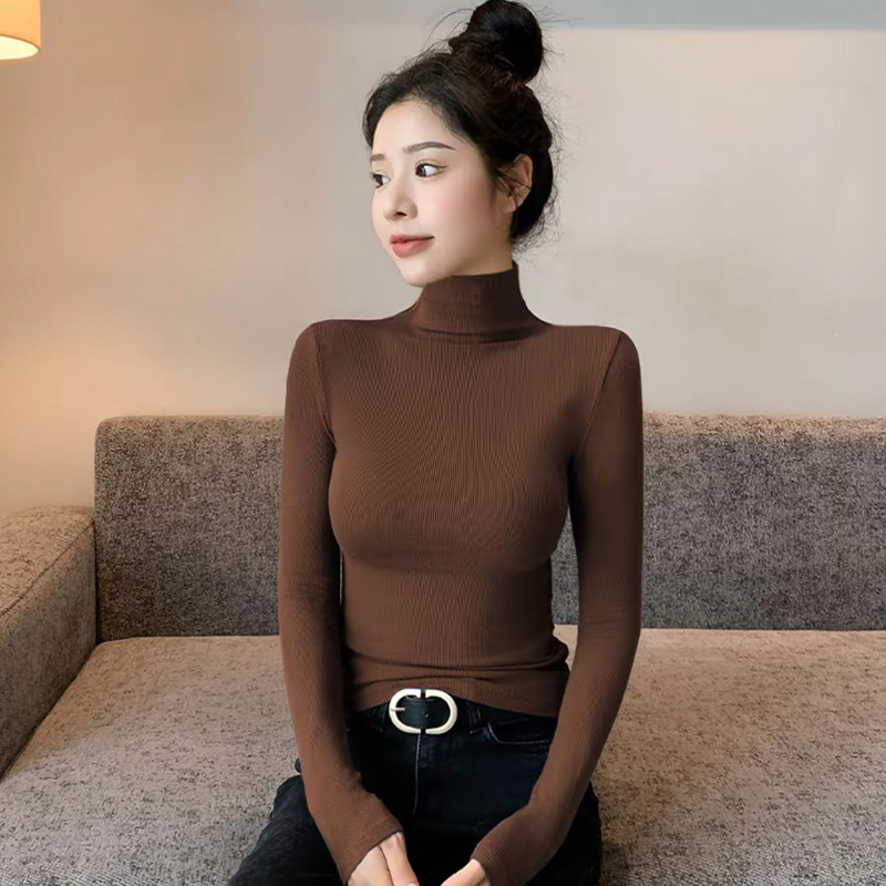 暗灰色高领螺纹打底衫女内搭早春新款修身纯色百搭洋气长袖女t恤|undefined