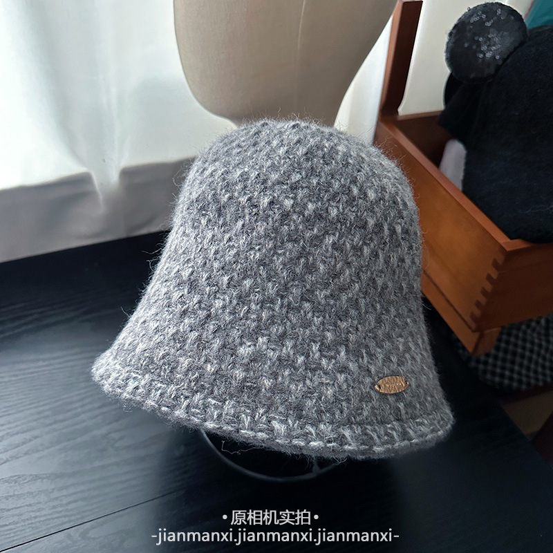 韩版混色针织水桶帽子女冬季复古遮脸显脸小毛线复古保暖渔夫帽潮|undefined