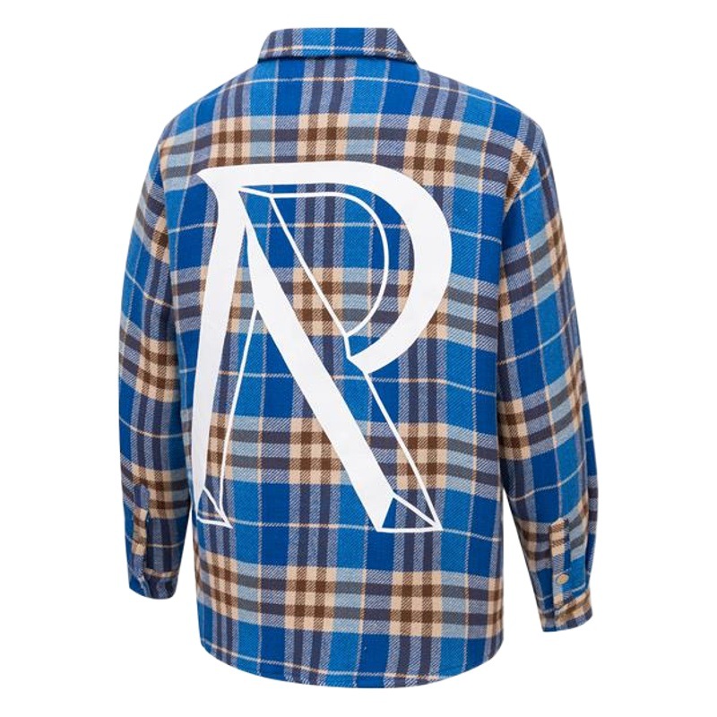 REPRESENTAR REP azul a cuadros de manga larga camisa Americana los hombres y las mujeres la misma letra R impreso Top otoño moda