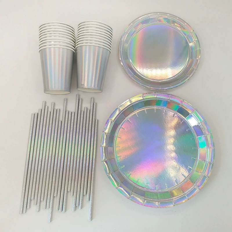 Spot engrosamiento 350g bandeja de papel de colores juego de vajilla de fiesta de cumpleaños desechable taza de papel mantel bandera