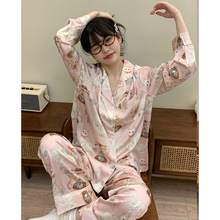 公主小咪小红书可爱猫咪韩系睡衣女冰丝春夏季长袖家居服套装
