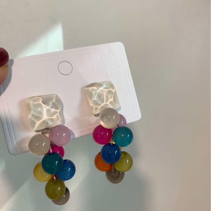 水波纹彩色葡萄耳钉多巴胺耳环冷淡风小众复古爱心耳环|undefined
