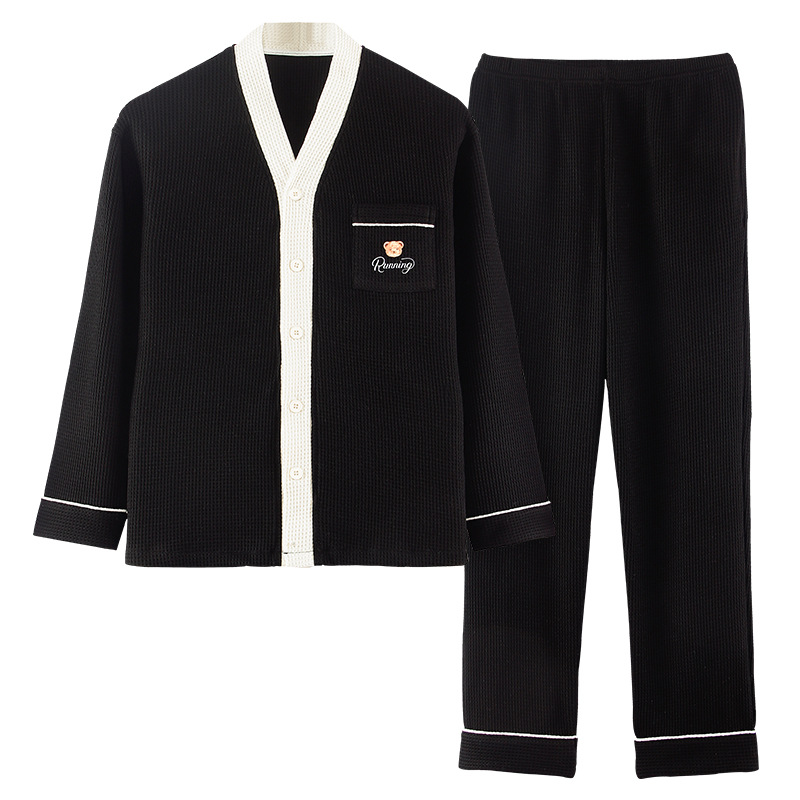 Jiao caimeng pijamas de hombre Verano de algodón primavera y otoño cardigan manga larga 2022 nuevos hombres ropa de hogar simple