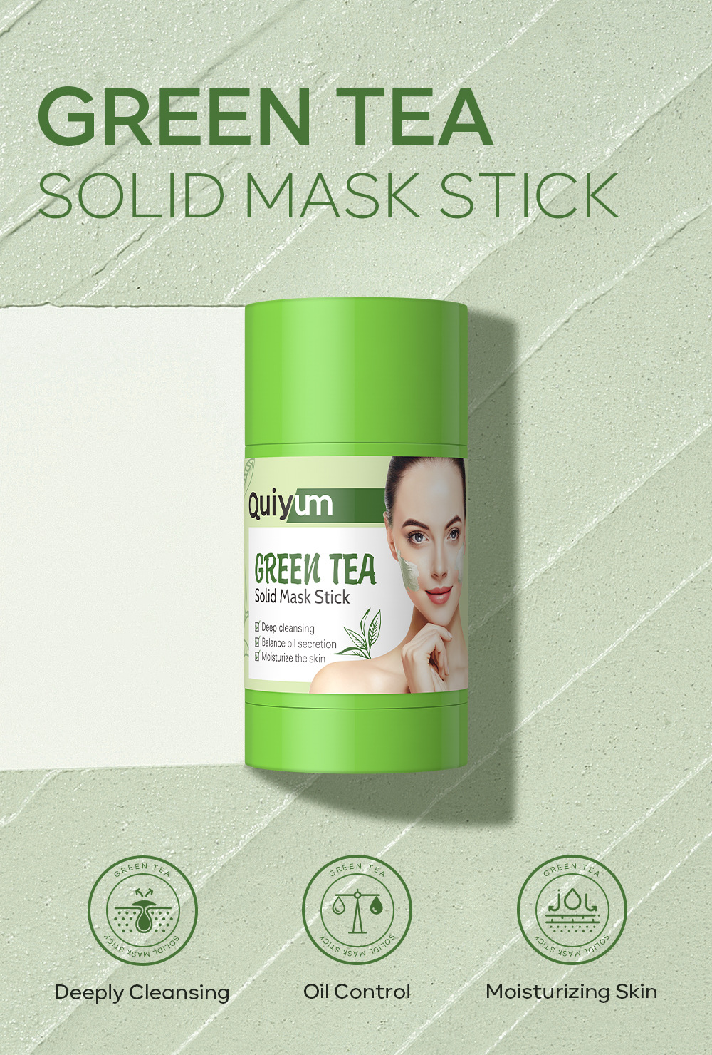 Cross-border QUIYUM Green Tea Solid Mask Stick 40g Hydrating and moisturizing smearing mud Mask manufacturer in stock wholesale undefined