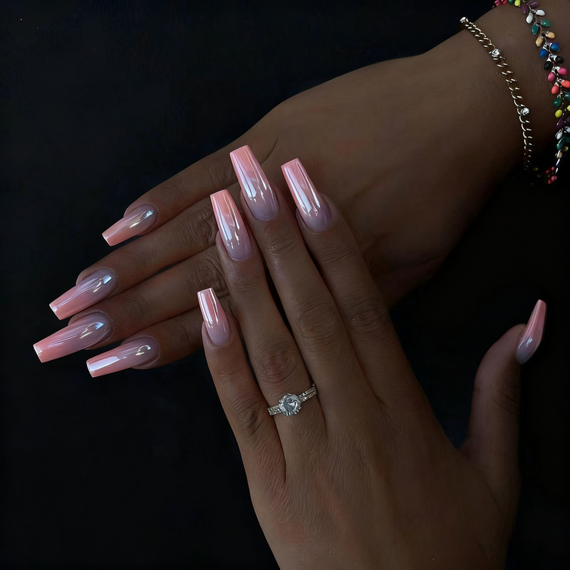 Hot-Selling Foreign Trade Nail Art Pieces, Electroplated Gradient Fake Nails, Small Fresh Long European Square Nails, Wearable Nails Wholesale Hot-Selling Foreign Trade Nail Art Pieces, Electroplated Gradient Fake Nails, Small Fresh Long European Square Nails, Wearable Nails Wholesale