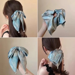 ゴッホの星空スクエアスカーフヘアバンド女性用、高級油絵風サテンスクエアスカーフ、ヘアバンド、ヘッドバンド、アンティークスタイルポニーテールヘア