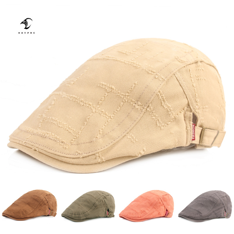 Ripped peaked cap hombres y mujeres apenado boina vintage sombrero artístico juventud hacia adelante sombrero internet celebridad peaked cap