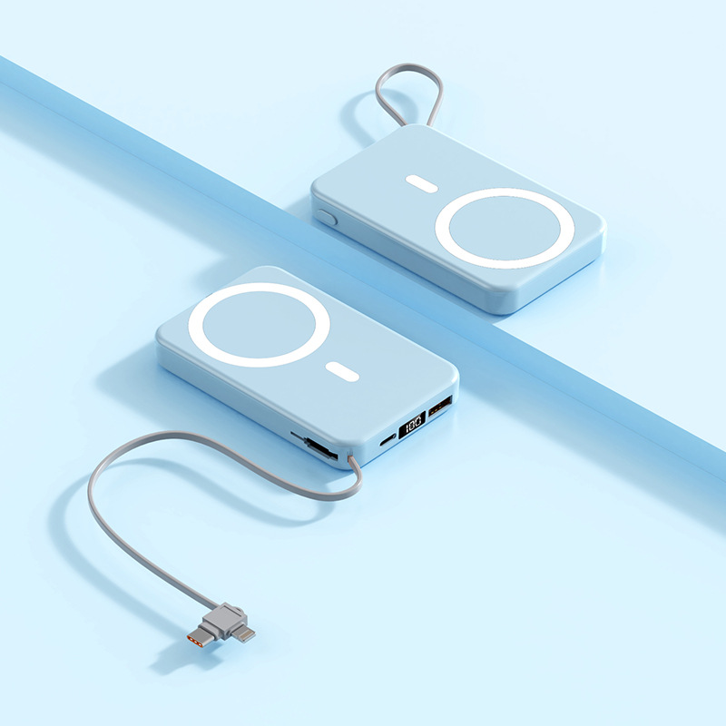 A51 con cable incorporado Apple + cabeza de carga tipo C 10000 mA pico lejano Azul