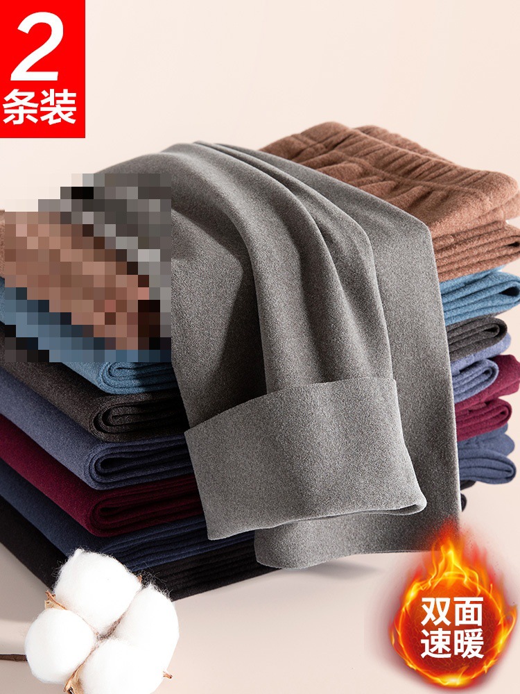 Pantalones calientes de otoño de cotton, pantalones cálidos para hombres, pantalones de algodón sin marcas de doble cara, pantalones de invierno nuevos