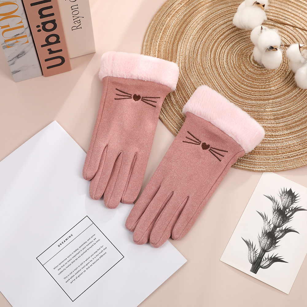 Guantes calientes Otoño e Invierno de las mujeres lindo estudiante montar al aire libre forrado de lana engrosada guantes de pantalla táctil a prueba de frío