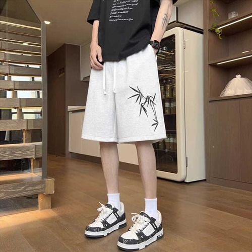 New Chinese-style Men's Summer National Trend Instagram-Worthy Bamboo-Print Cropped Pants | Loose-Fit, Straight-Leg Chinese-Style Trousers – Trendy Design