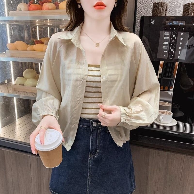 French-Style Retro Tencel Shirt for Women, Summer Thin Short Sun-Protective Shirt, Loose Casual Top