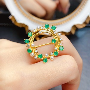 New natural emerald brooch S925 silver inlaid main stone 3*3mm Joker net red explosions women's jewelry wholesale