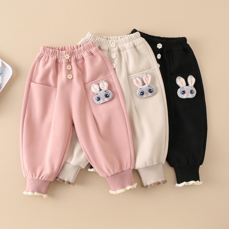 女童春秋季裤子2025新款洋气儿童卫裤女宝宝外穿卡通兔子运动长裤