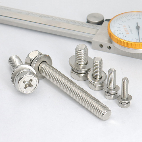 304 stainless steel cross grooved external hex flat spring washer three-piece set screw GB9074.13 three-piece set machine bolt