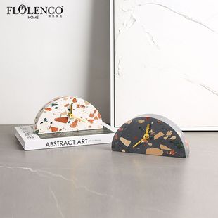 Creative Modern Light Luxury Semicircle terrazzo Clock Model Room Decoration Study Desktop Advanced Home Watch Decoration