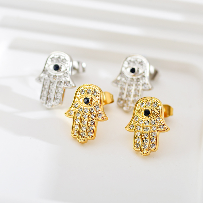 Ear Studs Classification 1 Pair Quantity 1 Pair Ethnic Style Animal Palm Copper Plating Inlay Zircon Ear Studs