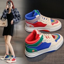 网红高帮鞋女成人2025秋季鸳鸯鞋女款拼色百搭学生运动休闲鞋
