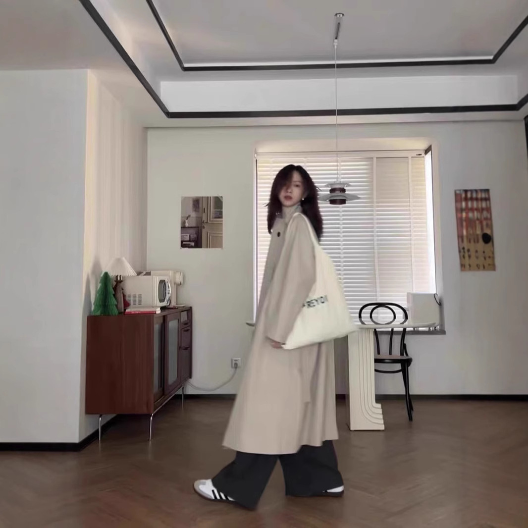 2025 Early Autumn New Product Stand Collar Crisp One Button Silhouette Long and Short Windbreaker Jacket for Women